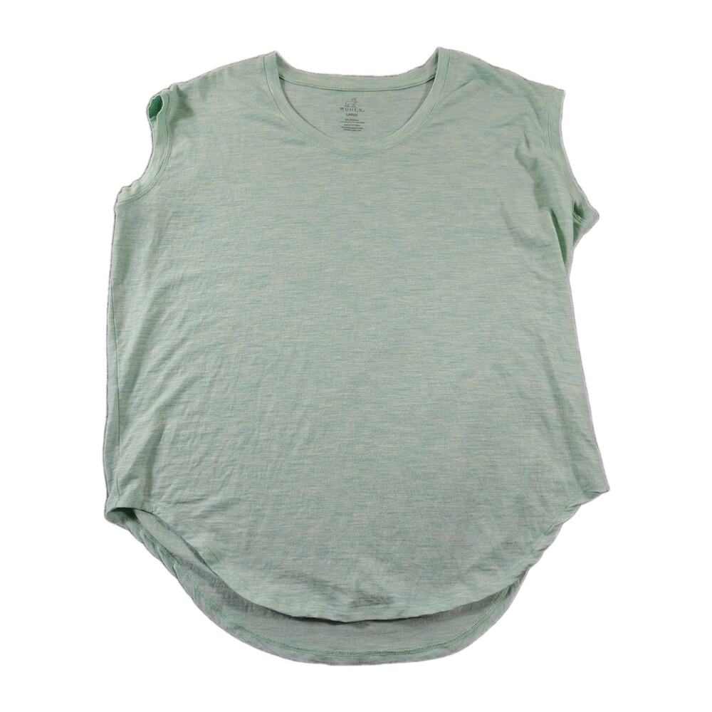 Woolx Shirt Women's L Mint Green Merino Wool Curved Hem Gabi Cap SS Stretch GUC
